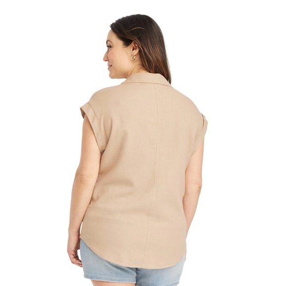 Maternity top by Ingrid & Isabel Tan Sleeveless Button Down Shirt - Picture 2 of 10